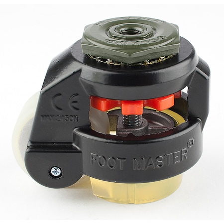 Foot Master Leveling Caster, 50 mm Polyurethane Wheel, 1/2-13 Stem, Swivel, 280 kg Cap, PU Foot Pad, Black GD-60-S-HUP-CUR-FBL-1/2